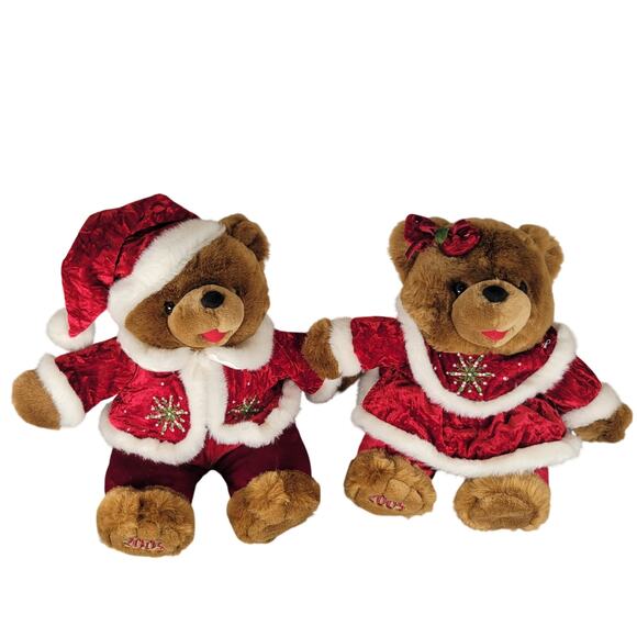 Christmas Bear Plush Set 14" Boy Girl Red Outfit Stuffed Animal Toy Dan Dee 2005 - Picture 1 of 16